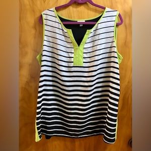 Sleeveless Black and White Stripes with Lime Green Accents Tank